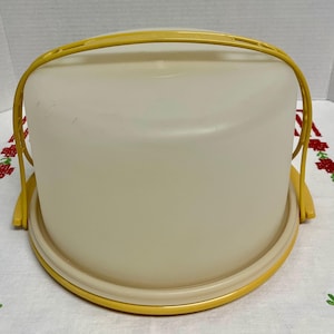 Vintage 1970's Harvest Gold Tupperware Pie Cake Carrier Stand Stojak na pokrywkę Uchwyt