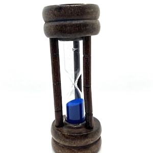 Vintage Wooden Sand Clock 4&quot; Tall Timer Hourglass Glass With Blue Sand