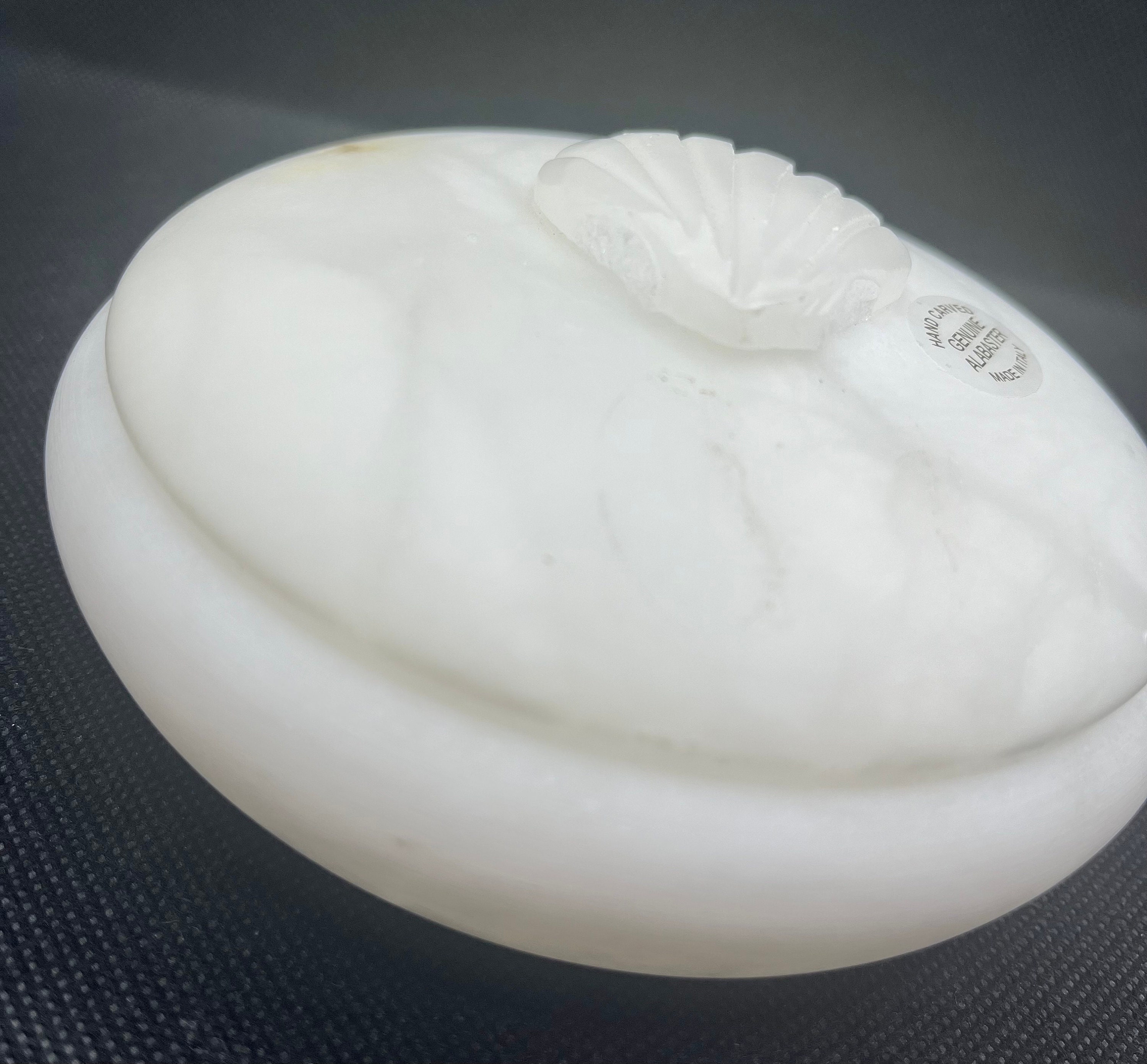 Genuine White Alabaster Hand Carved in Italy Trinket Box With Lid