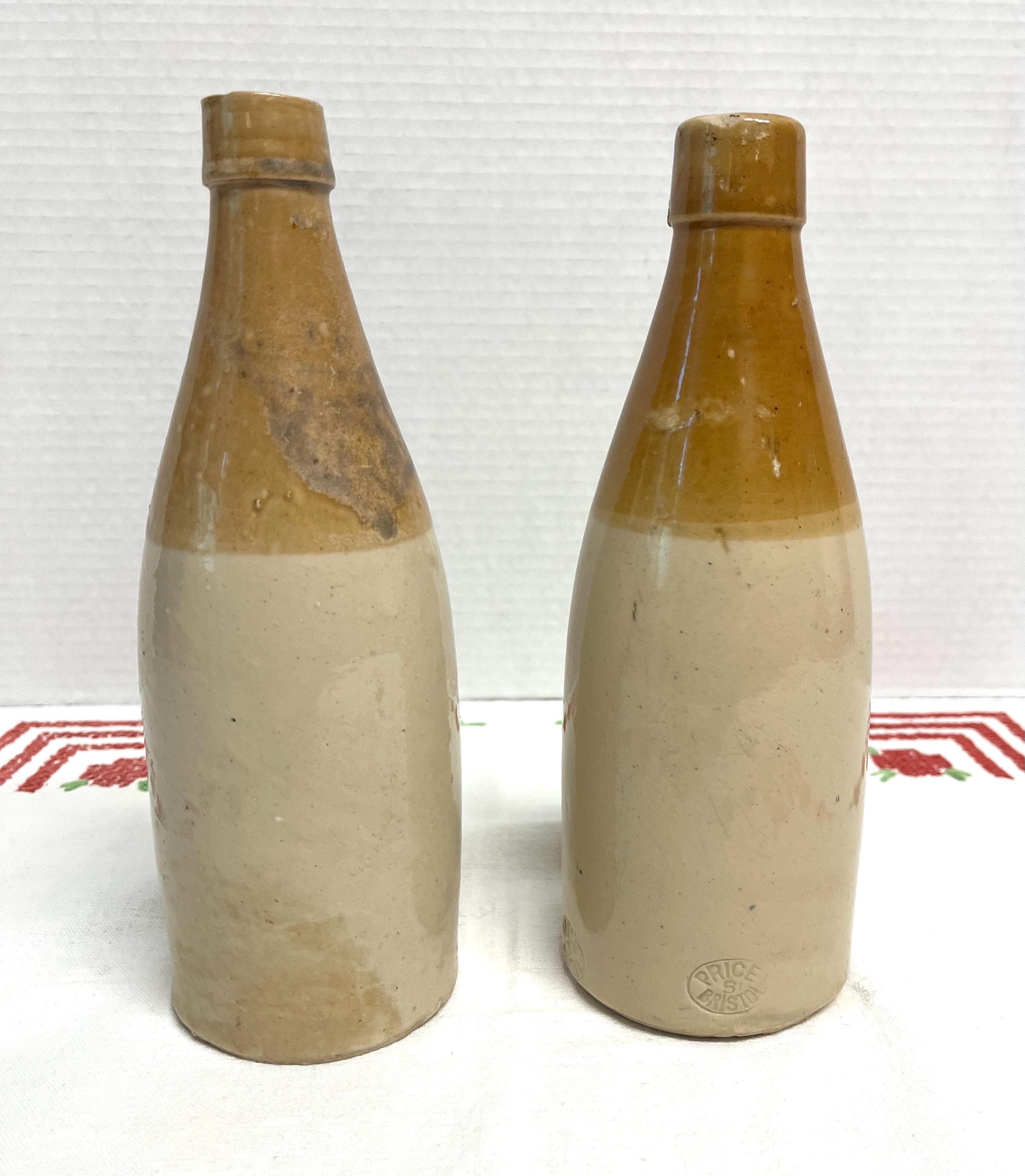 Antique 19th Century Two Tone Stoneware Ginger Beer Bottles , Pair