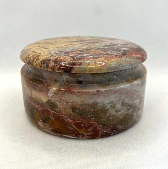 Vintage Marble Product Lidded Trinket Jewelry Box… - image 1