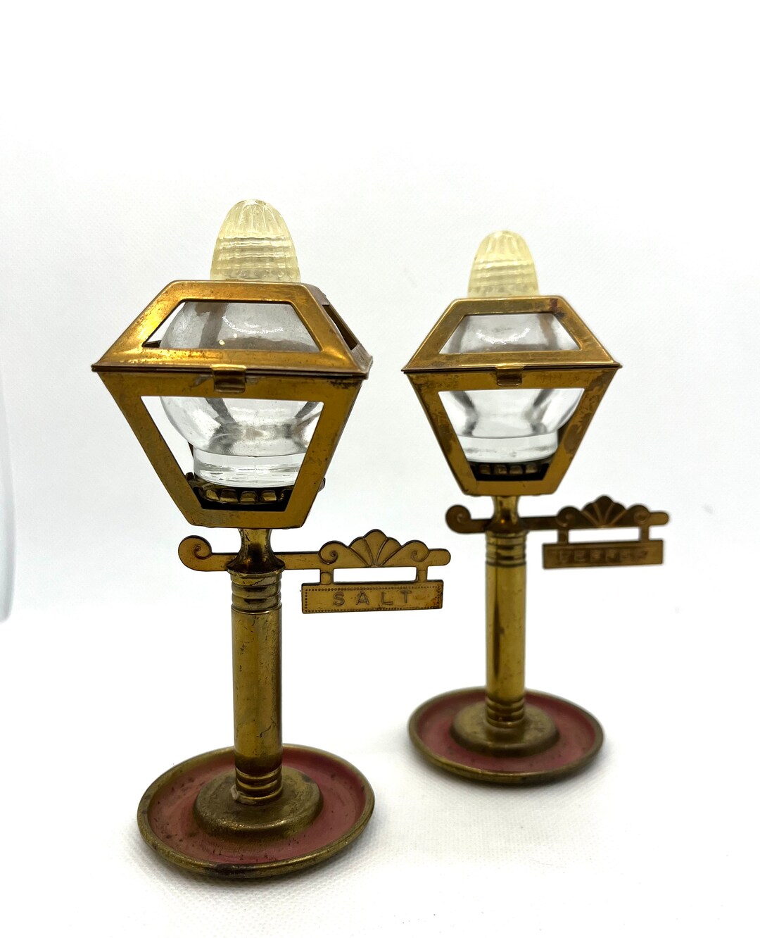 Vintage Brass Glass Lamp Post Street Light Enameled Salt & Etsy