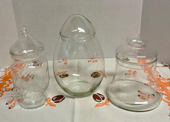 Vintage Clear Glass Large Apothecary Jars With Lids , Terrariums , Candy Trinkets Display