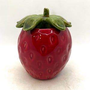 Vintage Art Pottery Red Green Strawberry Jam Jar Cottagecore Kitchen Decor