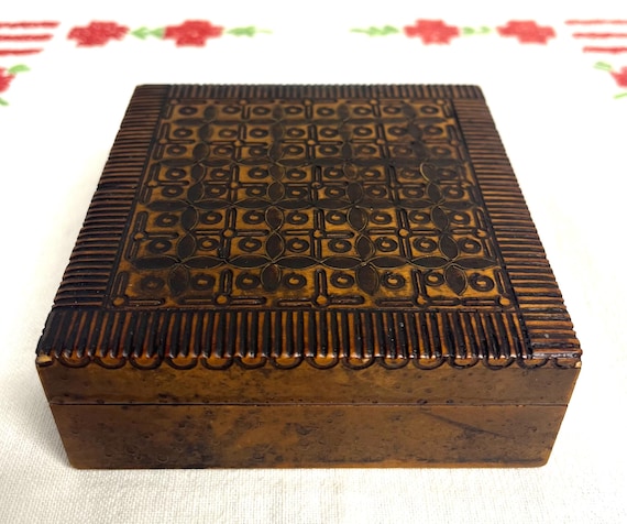 Vintage  hand carved Polish wooden keepsake box , Jewelry Trinket Box