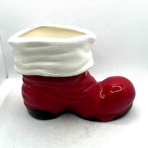 Vintage 1960s Ceramic Santa Boot Hand Painted Christmas Planter  5 1/4” Tall