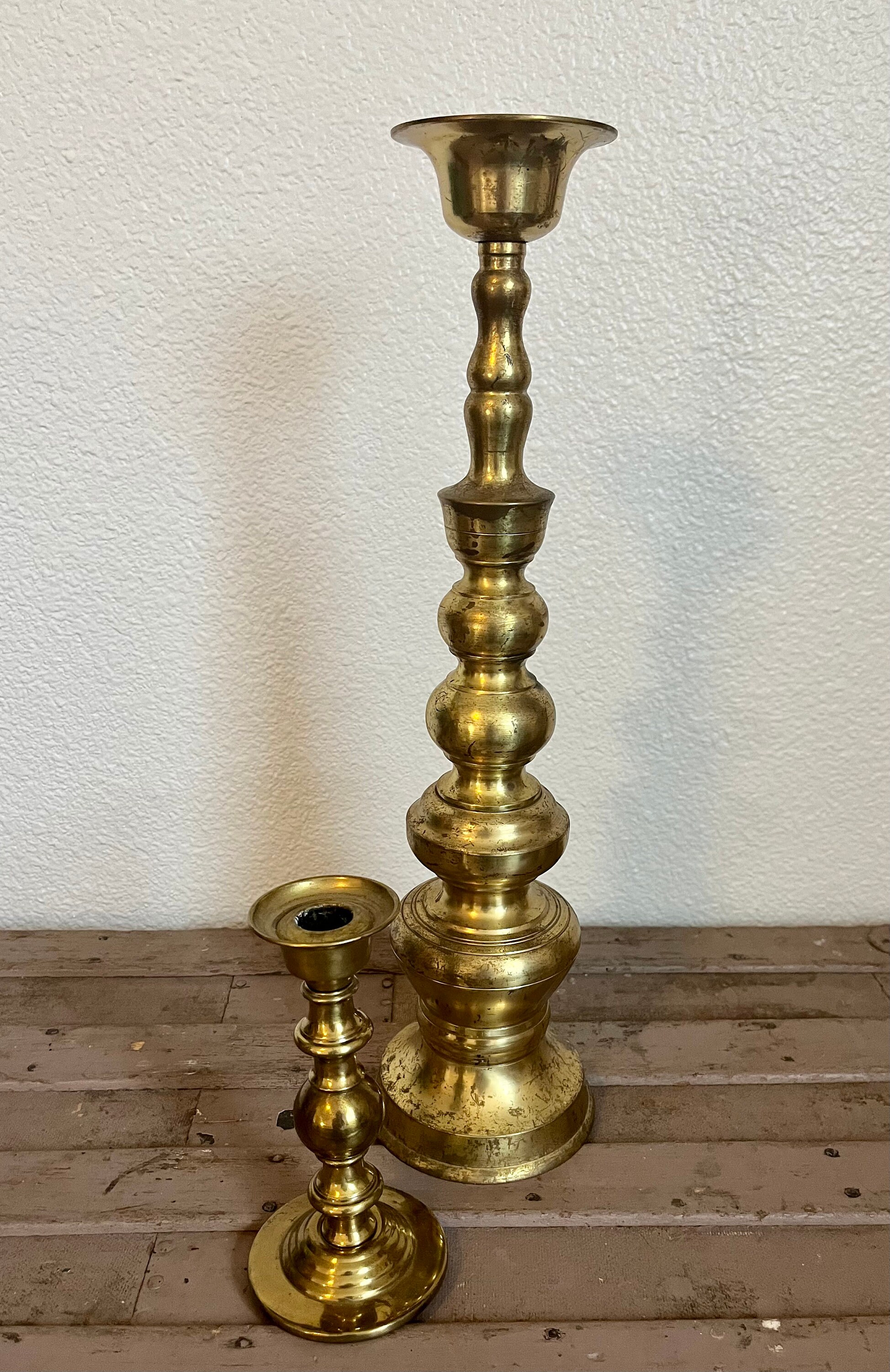 Antique Brass Candlestick Holders Pair Push up Candle Ejector 10 19th  Century 