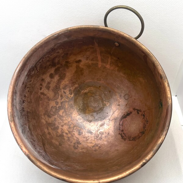 Vintage Copper Mixing Bowl Round Bottom Rolled Edge with Thumb Ring 7.5” x 4”