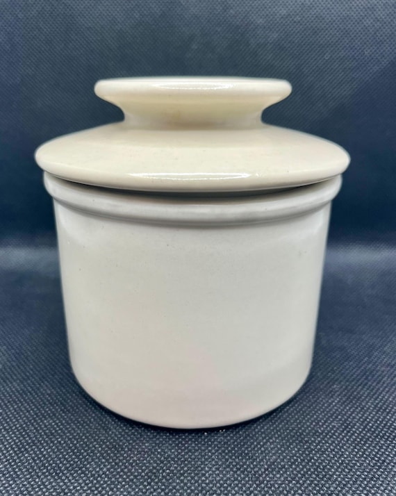 French Style Stoneware Butter Crock , Butter Keeper , Storage Crock Or Small Canister