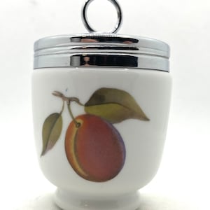 Royal Worcester White Silver Lid  Porcelain Egg Coddler Fruit and Berries  Made in England