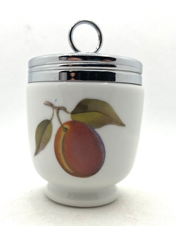 Royal Worcester White Silver Lid  Porcelain Egg Coddler Fruit and Berries  Made in England