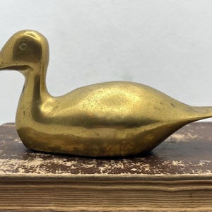 Vintage Brass Duck Figurine Paperweight Desk Shelf Farmhouse MCM Decor