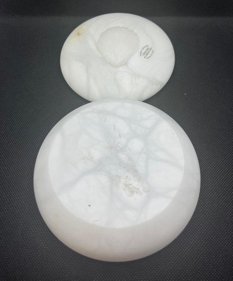 Genuine White Alabaster Hand Carved in Italy Trinket Box With Lid