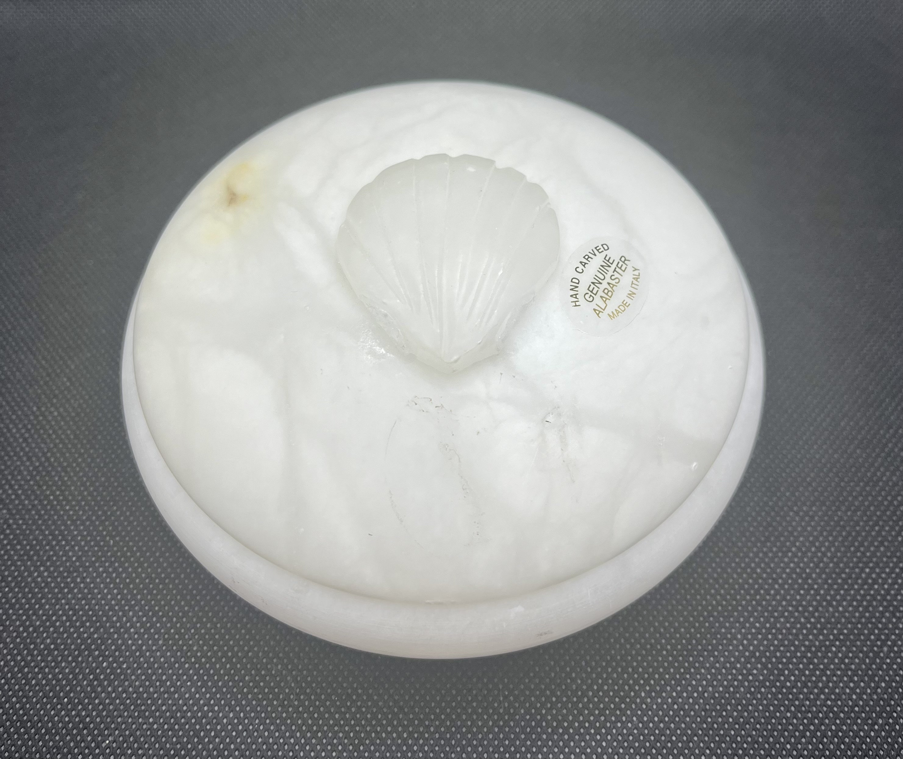 Genuine White Alabaster Hand Carved in Italy Trinket Box With Lid