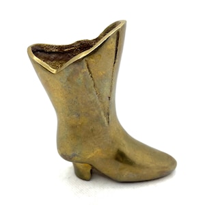 Vintage Solid Brass Women’s Cowboy Western Boot Figurine Small Bud Vase 4”