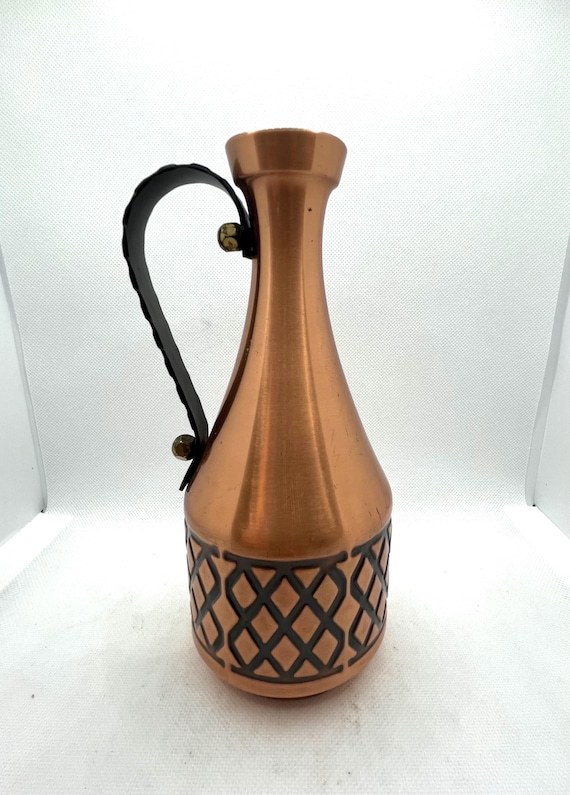 Frieling Zinn Germany Copper And Brass Jug Mid Century Vase with Debossed Pattern