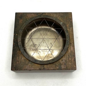 Genuine Bronze Silver Crest Antique Art Deco Square Ashtray With Insert