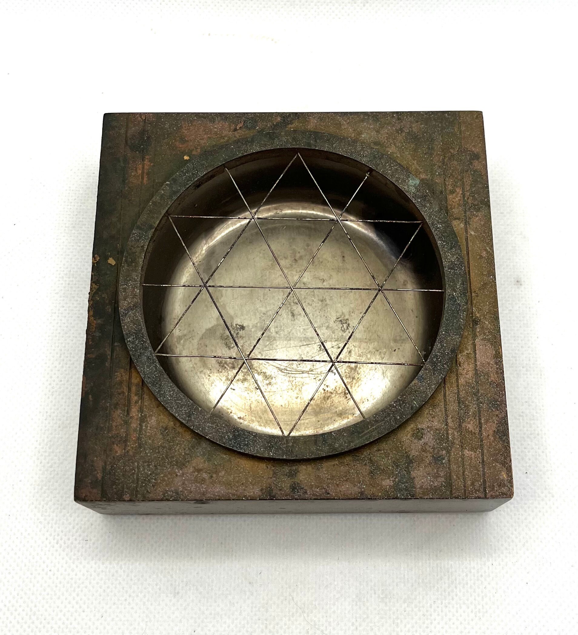 Genuine Bronze Silver Crest Antique Art Deco Square Ashtray With