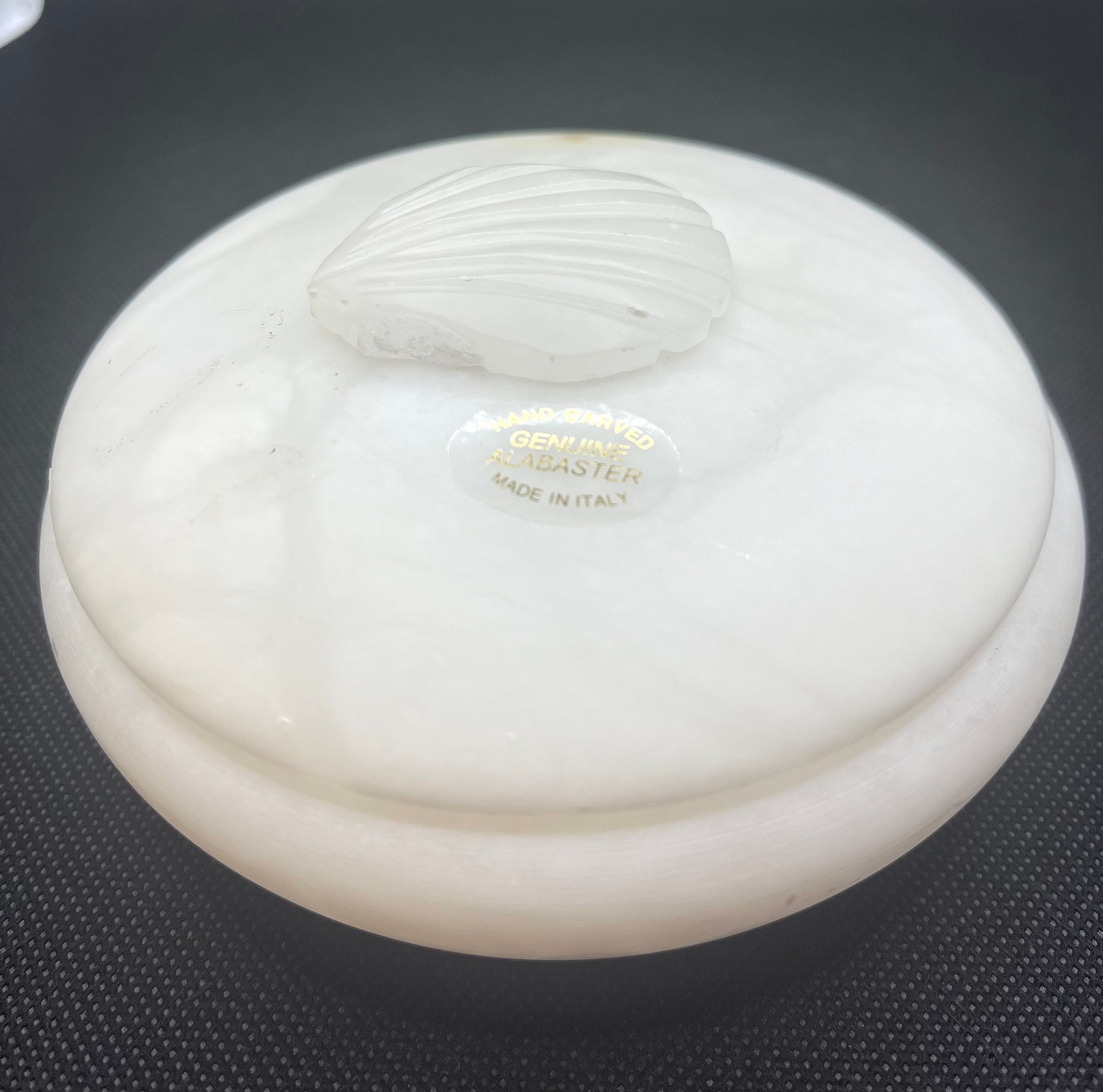 Genuine White Alabaster Hand Carved in Italy Trinket Box With Lid