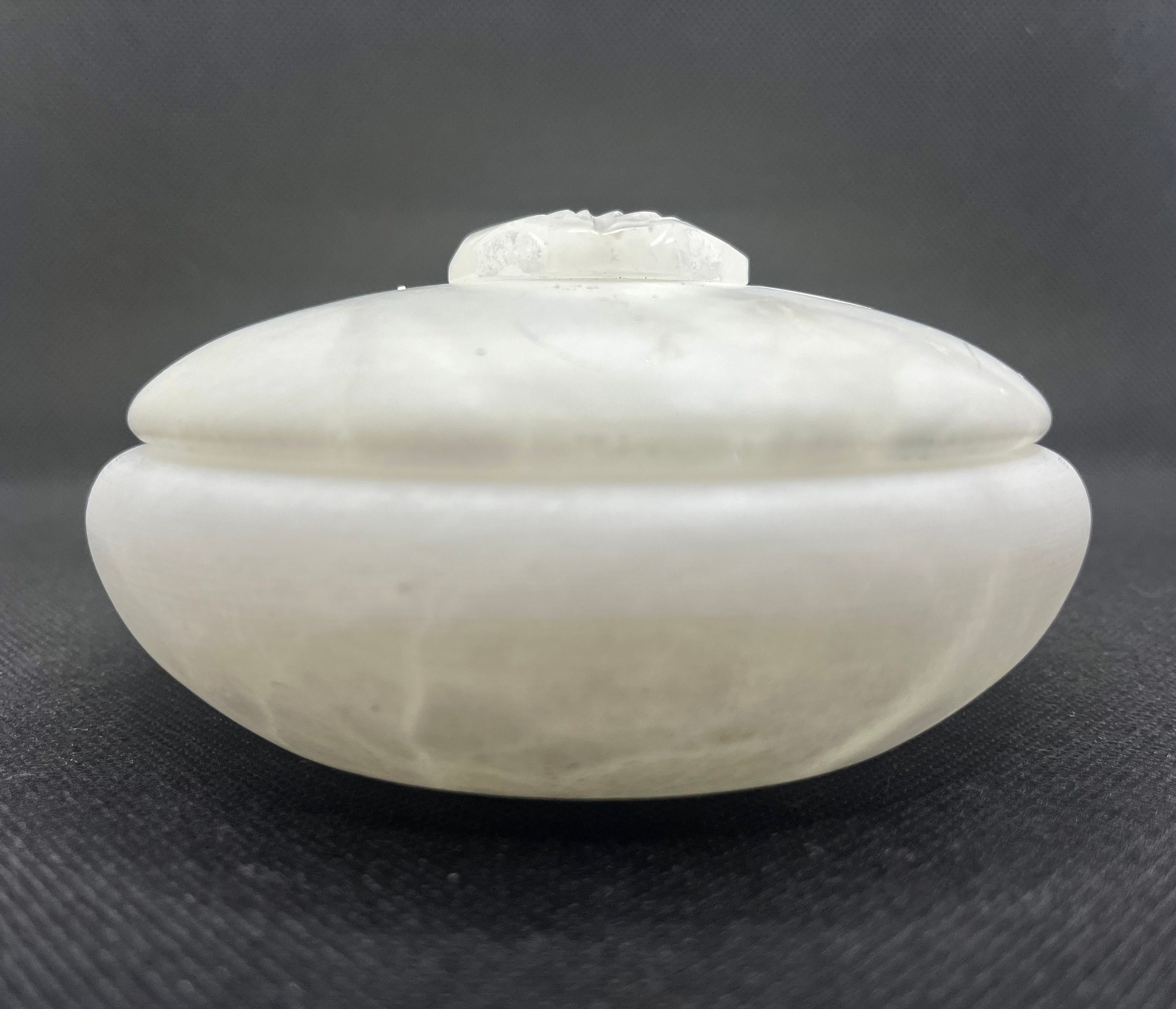 Genuine White Alabaster Hand Carved in Italy Trinket Box With Lid