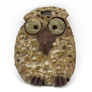 Vintage studio art pottery signed owl hanging ornament figurine handmade