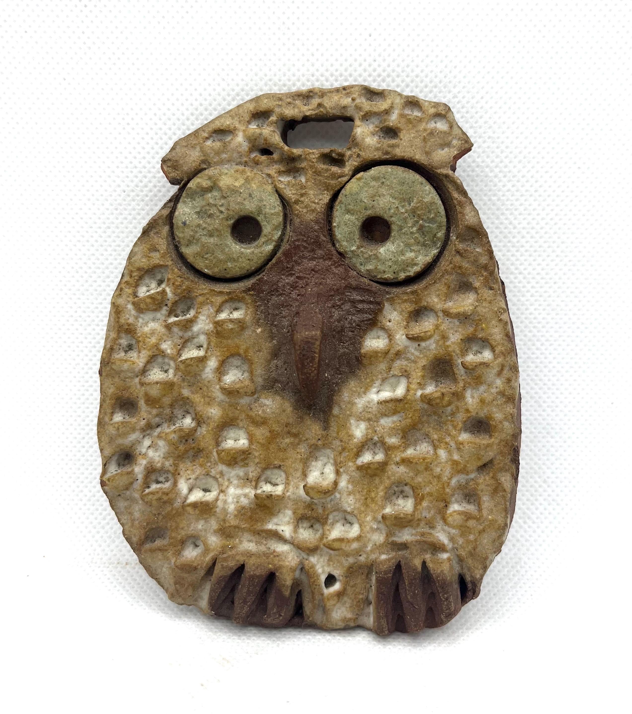 Vintage studio art pottery signed owl hanging ornament figurine handmade