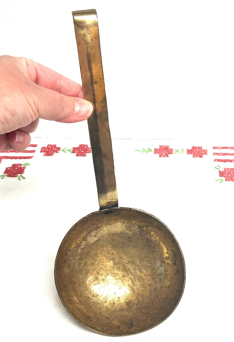Antique hammered brass water dipper , kettle ladle , hearth scoop, vintage brass decor