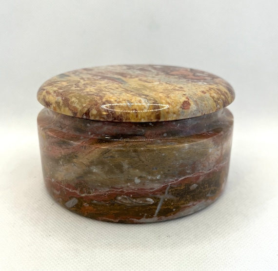 Vintage Marble Product Lidded Trinket Jewelry Box… - image 2