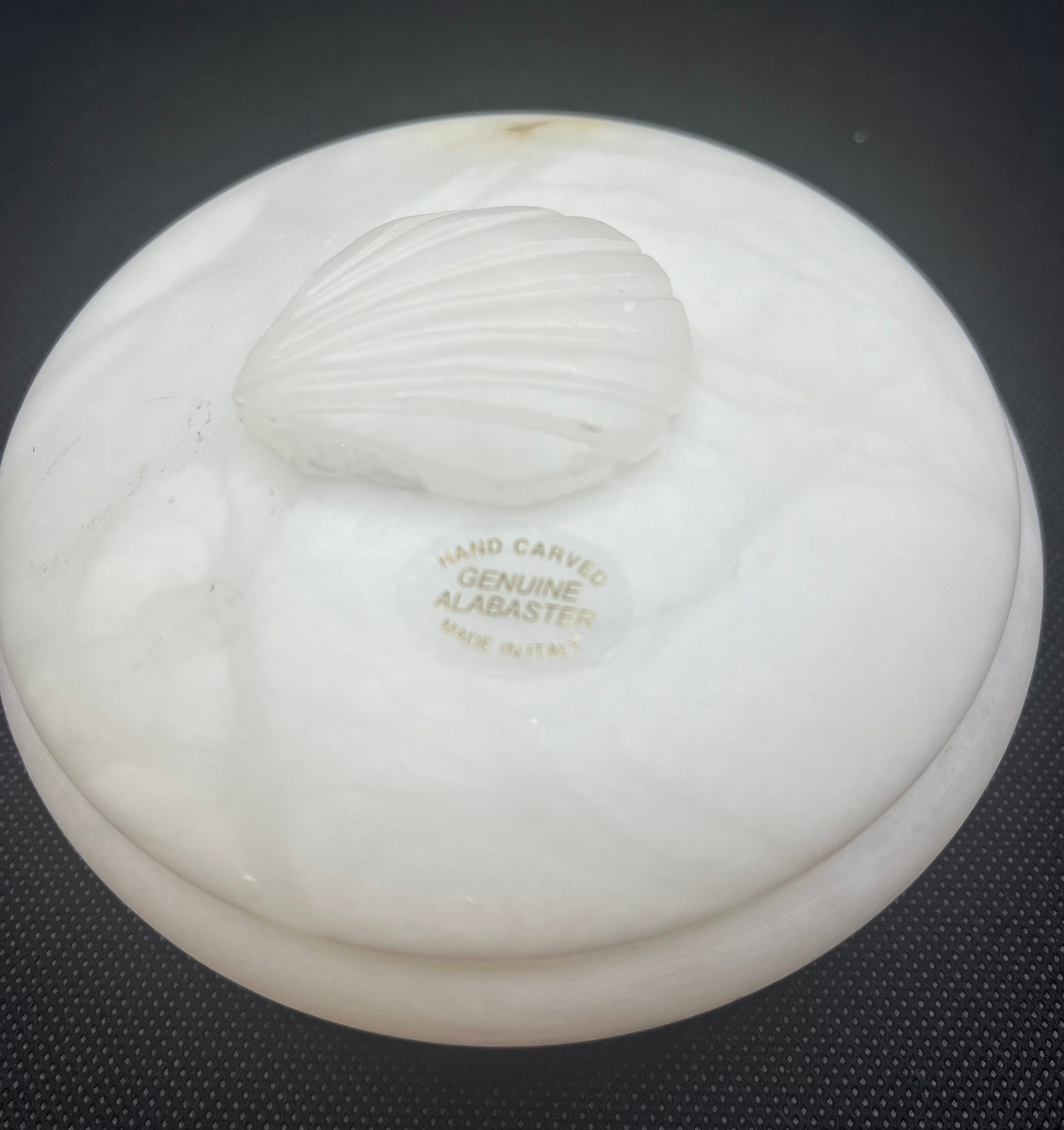 Genuine White Alabaster Hand Carved in Italy Trinket Box With Lid