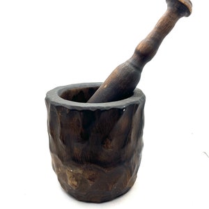 Vintage Hand Carved Wood Mortar and Pestle: Spanish Rustic Apothecary