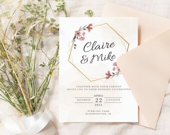 Boho Wedding Invitation Canva Template | Instant Download | Editable Wedding Invite | Beige Wedding | Template Canva | Printable Invitation