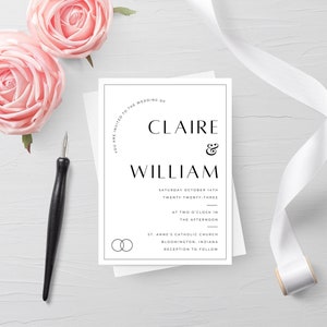 Minimalist Wedding Invitation, Black White Wedding Invite, Classic Wedding Invite Template, Canva Wedding Invitation, Modern Wedding Invite