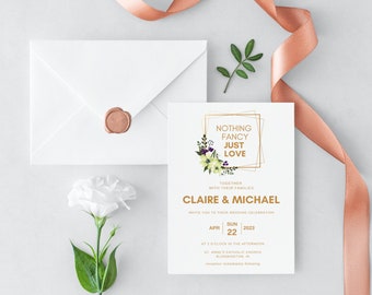 Intimate Wedding Invitation Template, Nothing Fancy Just Love Wedding Invitation, Canva Template, Wedding Invitation Download, Printable DIY