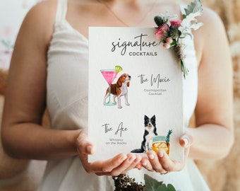 Wedding Signature Drink Sign Dogs, Minimalist Pet Cocktail Sign Wedding, Drink Sign Pet, Signature Cocktail Sign Dog Editable Canva Template