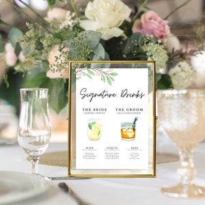 Signature Drinks Sign Template, Printable Bar Menu, Signature Drink Printable Sign, His & Hers Drink Sign, Wedding Cocktails Canva Template