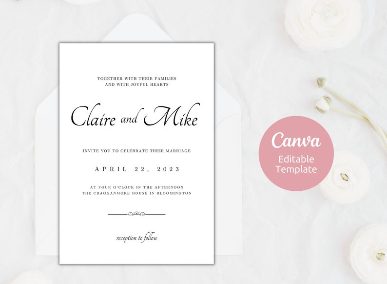 Minimalist Wedding Invitation Template, Simple Editable Invite Template ...