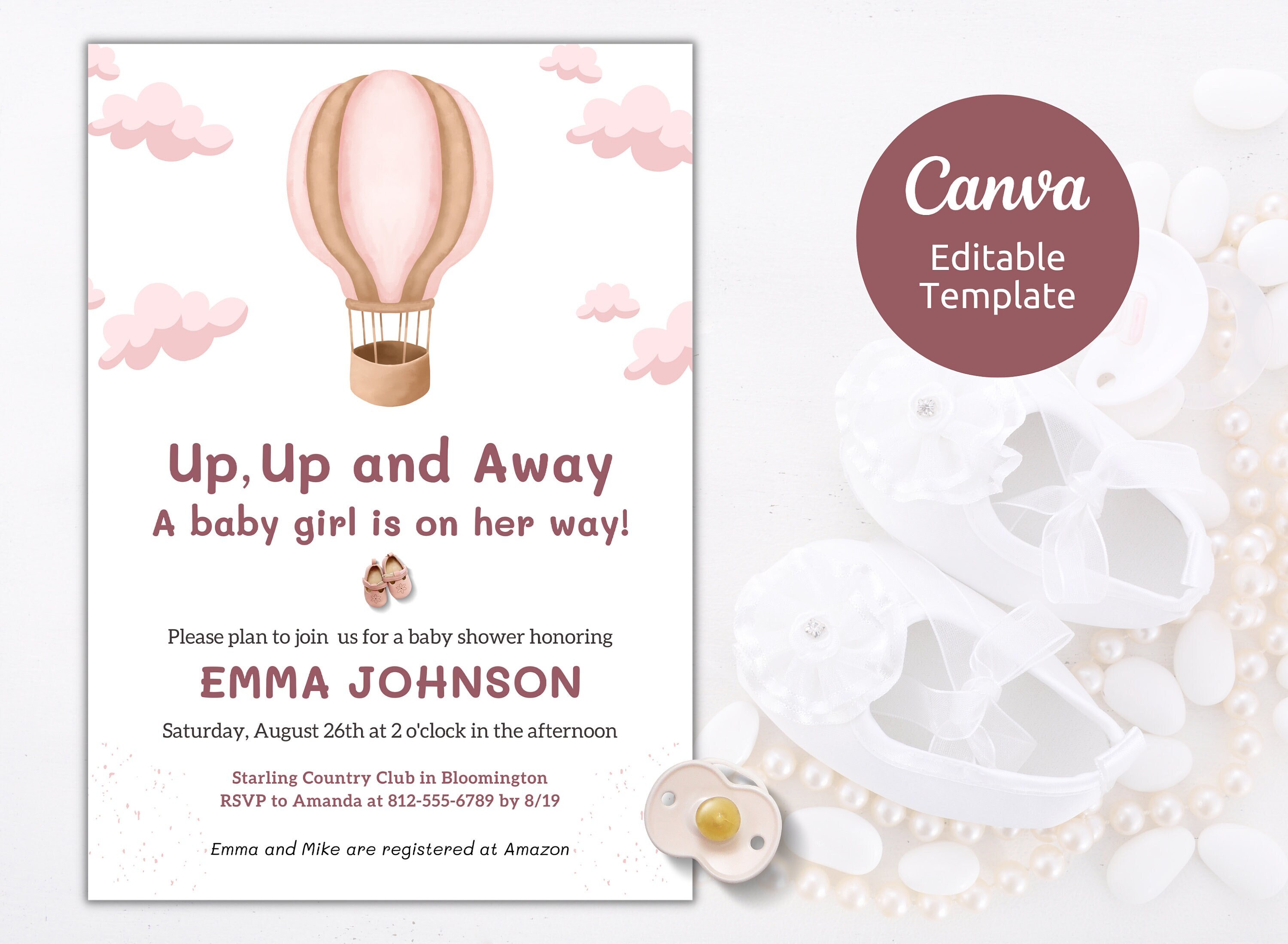 Balloons Baby Shower Invitation Template, up up and Away, Neutral Baby Balloons Invite ...