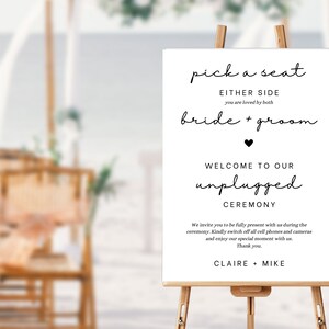Pick a Seat Wedding Sign Canva Template, Choose a Seat Not a Side, Unplugged Ceremony, Sign Printable Download, Modern Wedding Unplugged