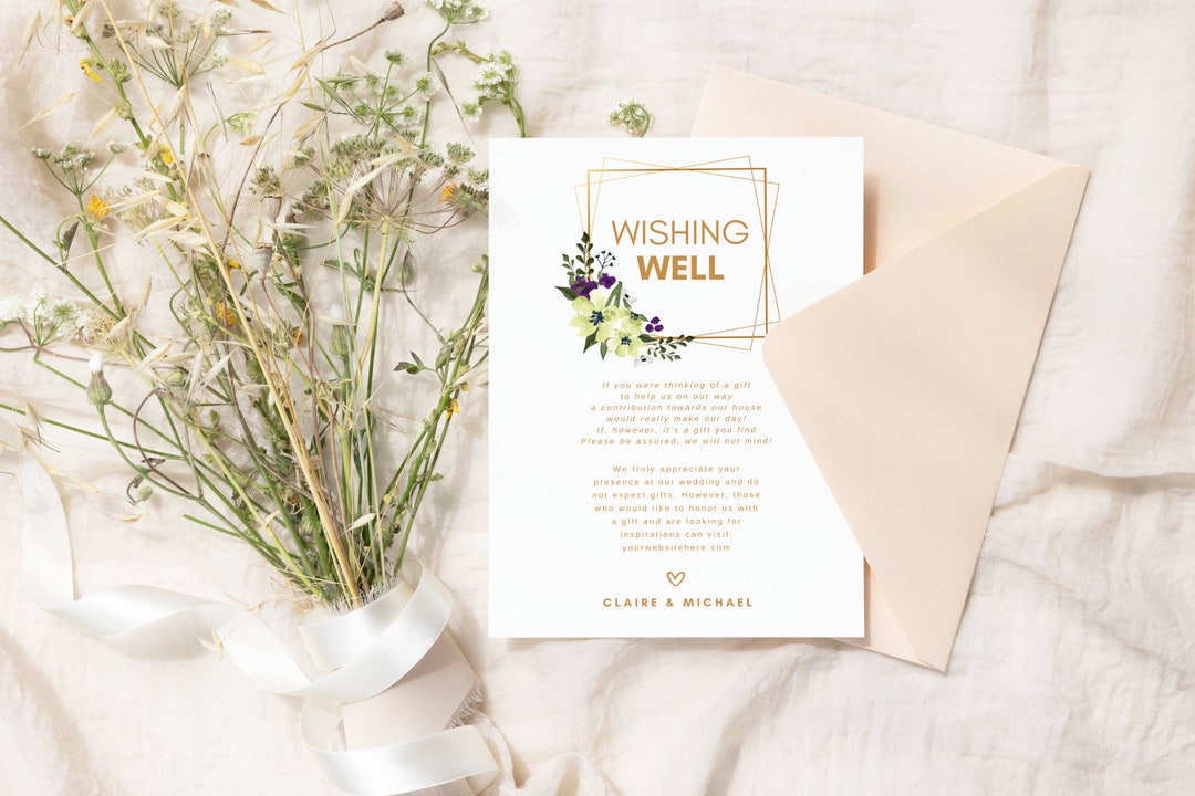 Wishing Well Wedding Inserts, Printable Wishing Well Card, Editable ...
