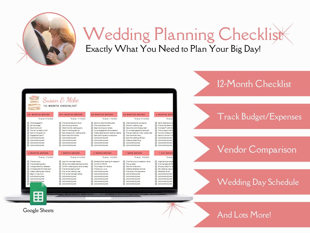 Wedding Planning Checklist Google Sheets, Wedding Budget Planner, Wedding Guest List, Wedding