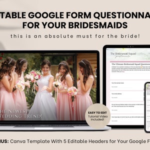 Bridesmaid Questionnaire Google Form,  Editable Bridesmaid Questions, Bachelorette Planning, Bridal Party Survey, Personalized Form, Brides