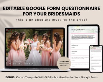 Bridesmaid Questionnaire Google Form,  Editable Bridesmaid Questions, Bachelorette Planning, Bridal Party Survey, Personalized Form, Brides