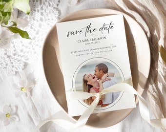 Save The Date Photo Canva Template, Save The Date Card with Photos, Save Our Date Digital Download, Editable Template, Minimalist Wedding