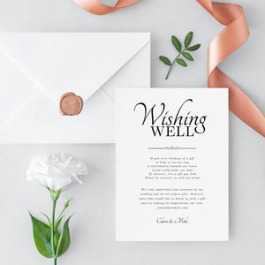 WISHING WELL Wedding Inserts Template INSTANT Download, Wishing Well Cards, Wedding Insert Enclosure Card, Modern Gift Request, 5x7 Card