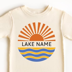 Custom Lake Shirt – Sunrise with Lake Name & Year – Family Lake Trip Shirt – Personalized Summer Tee – Cabin Vacation Shirt – Lake Life Tee