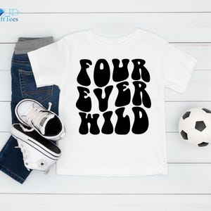 Four Ever Wild Birthday Shirt - Retro Boho 4th Birthday Tee - Boys & Girls Western Birthday Outfit - Kids Toddler Party Shirt