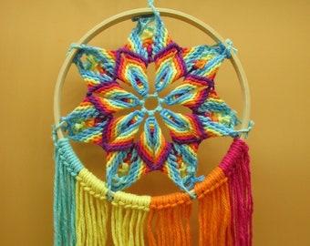 Colorful Small Macrame Yarn Star Dreamcatcher Wall Hanging