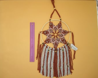 Colorful Bohemian Macrame Yarn Star Dreamcatcher Wall Hanging, Metal Beads