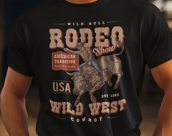Vintage Rodeo Bull Riding T-Shirt: Cowboy Western Graphic Tee