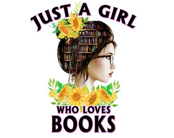 Book Lover Girl PNG: Sunflower Librarian Design (Digital Download)